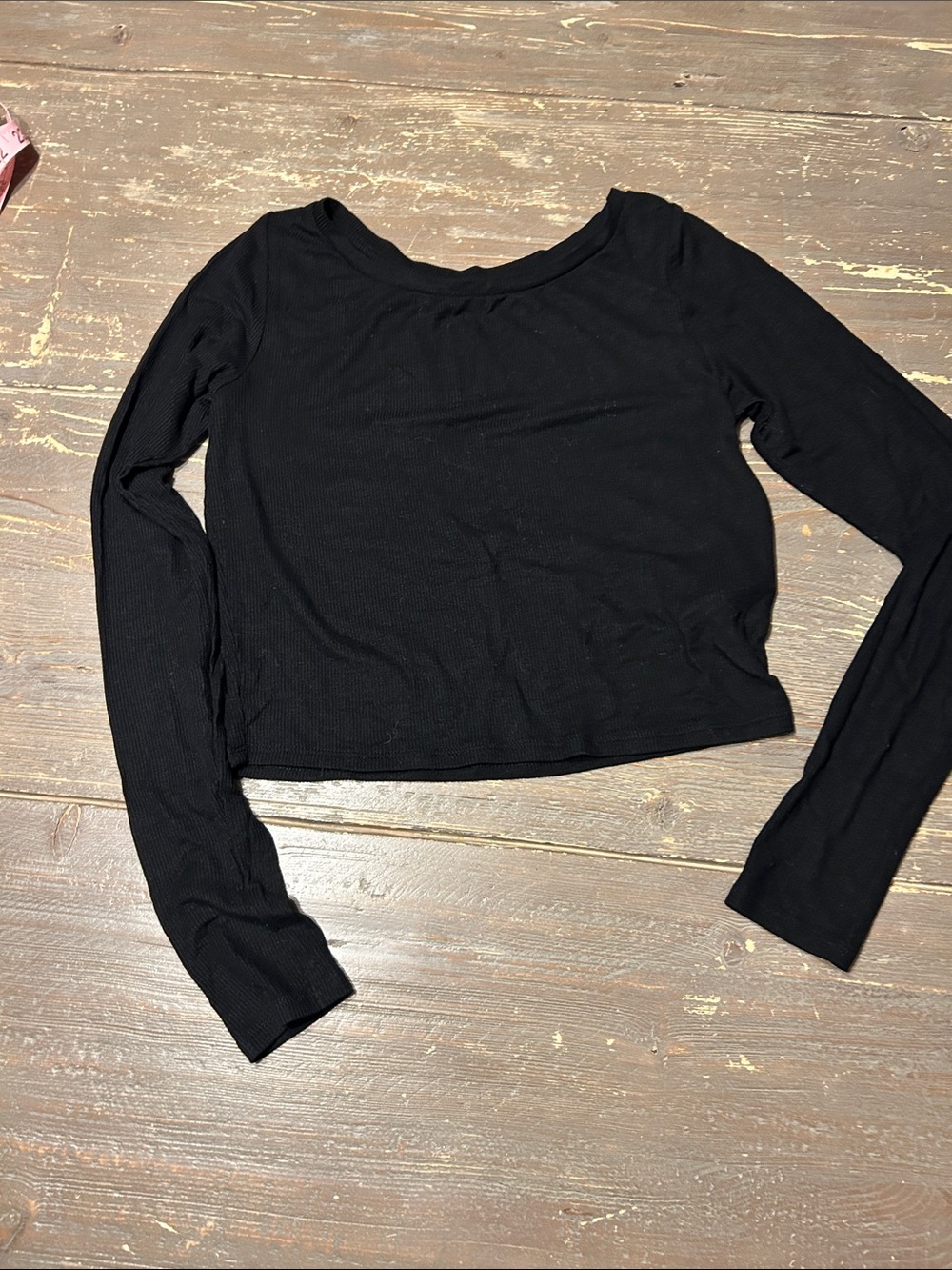 All Saints Black Long Sleeve Ribbed Crop Top